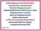 Od 02.09.2025 r. Zbiory Magazynowe MBP w Jaśle będą niedostępne