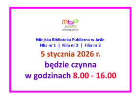 Godziny pracy Biblioteki w dniu 5 stycznia 2026