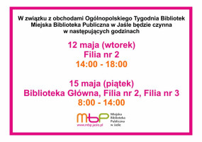 Godziny otwarcia w Ogólnopolskim Tygodniu Bibliotek
