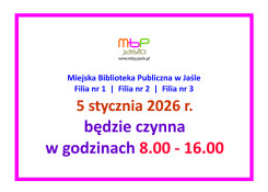 Godziny pracy Biblioteki w dniu 5 stycznia 2026